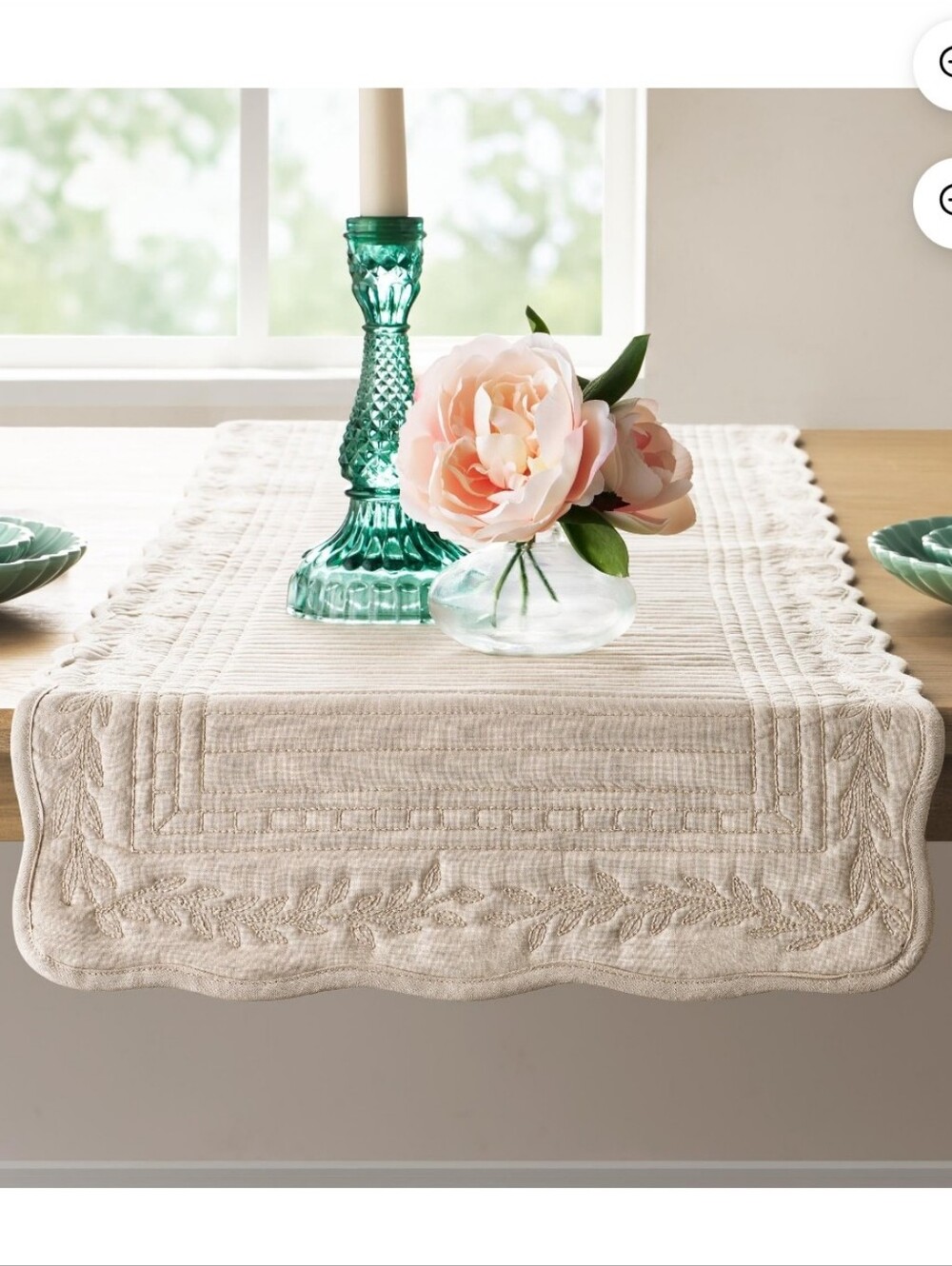 ❤️ New Pioneer Woman Mini Beige Gingham Table Runner with Scalloped Edge
